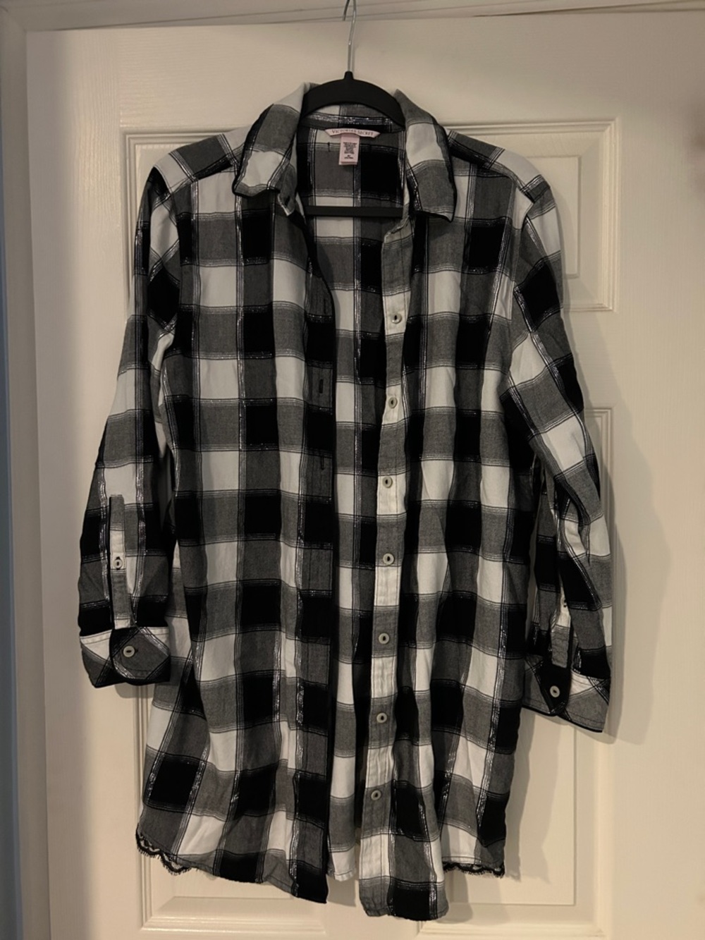 Victoria's Secret Black White Plaid Button-Down Shirt goth whimsical y2k rave
